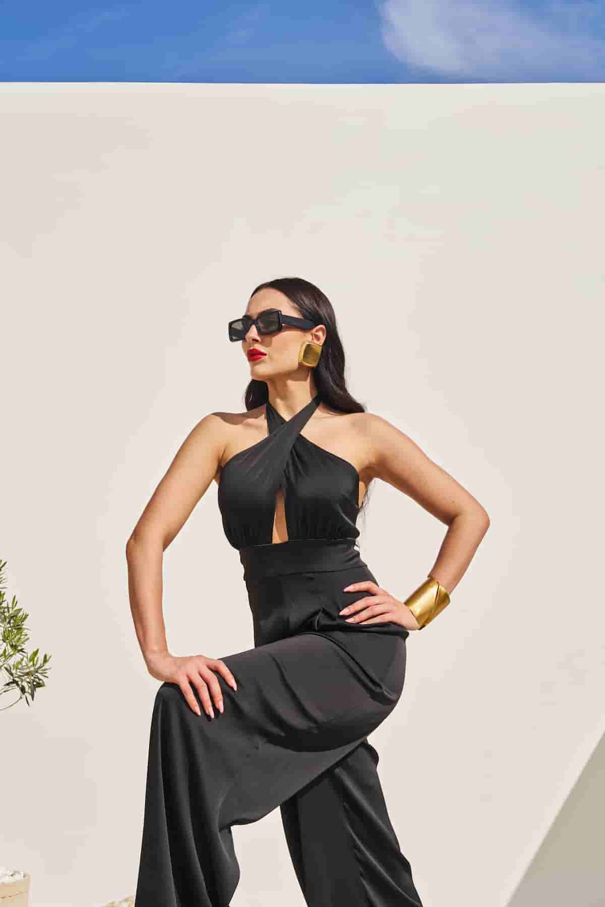 Black jumpsuit with open back