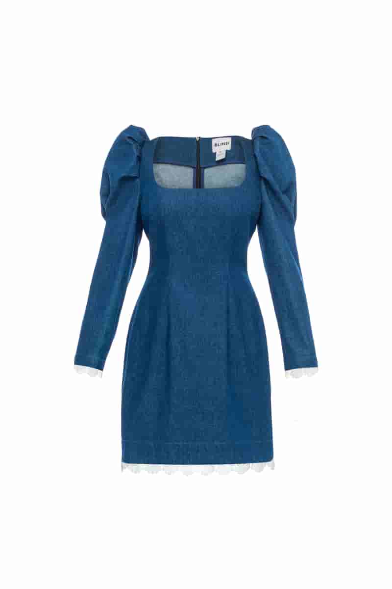 Denim dress with lace