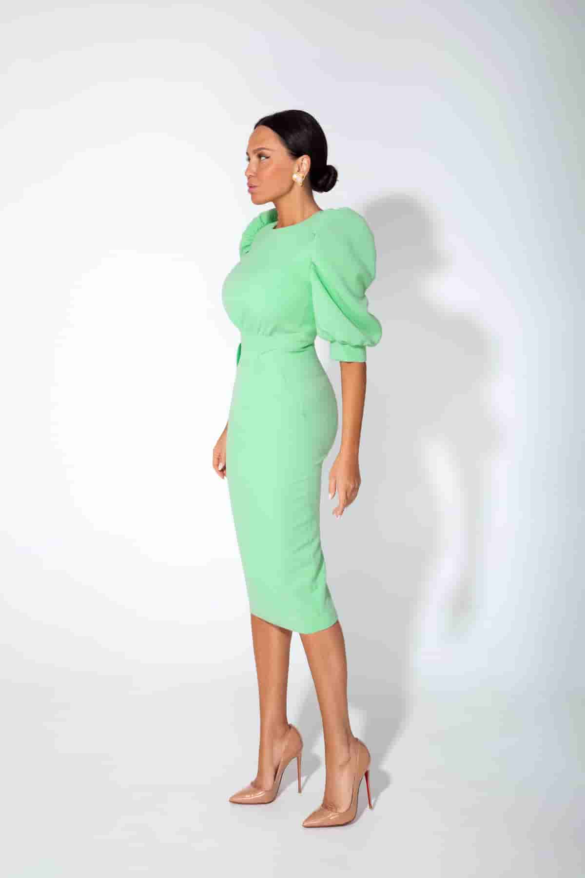 Sheath dress mint with lantern sleeve