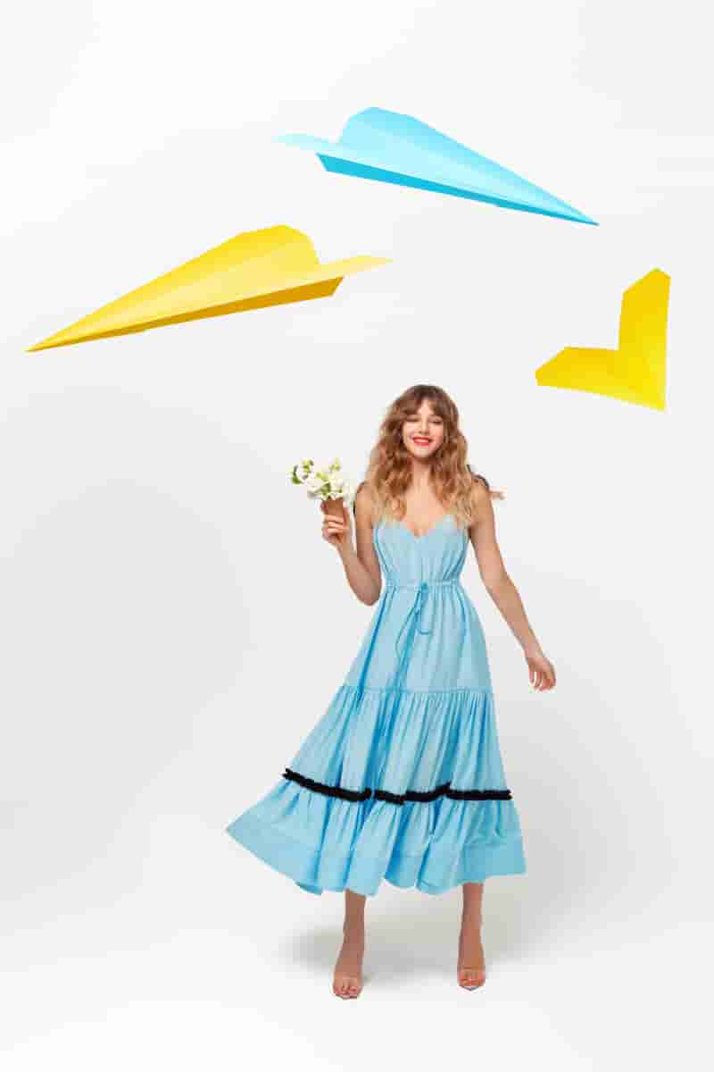 Sundress in delicate cotton with silk and velvet trim