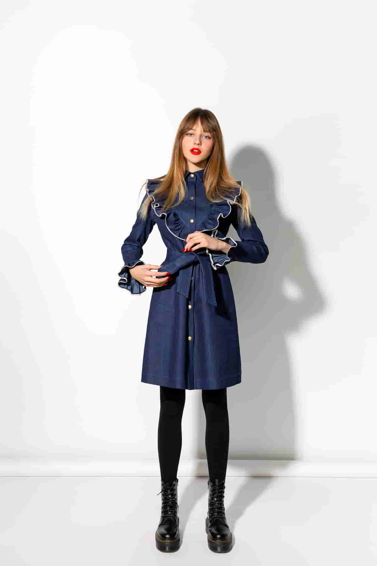 Denim dress with ruffles