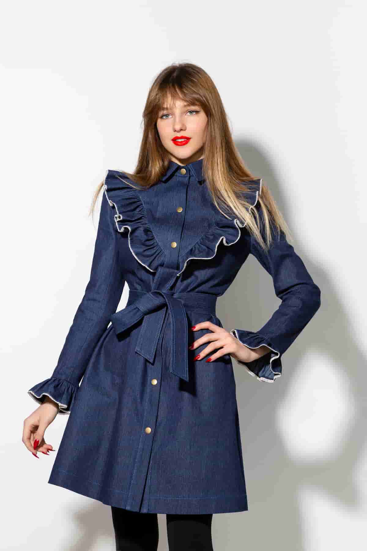 Denim dress with ruffles