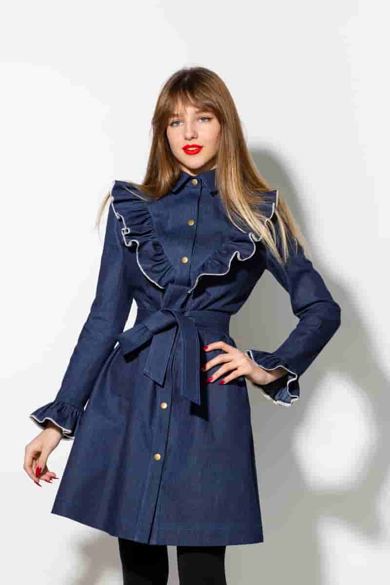 Denim dress with ruffles