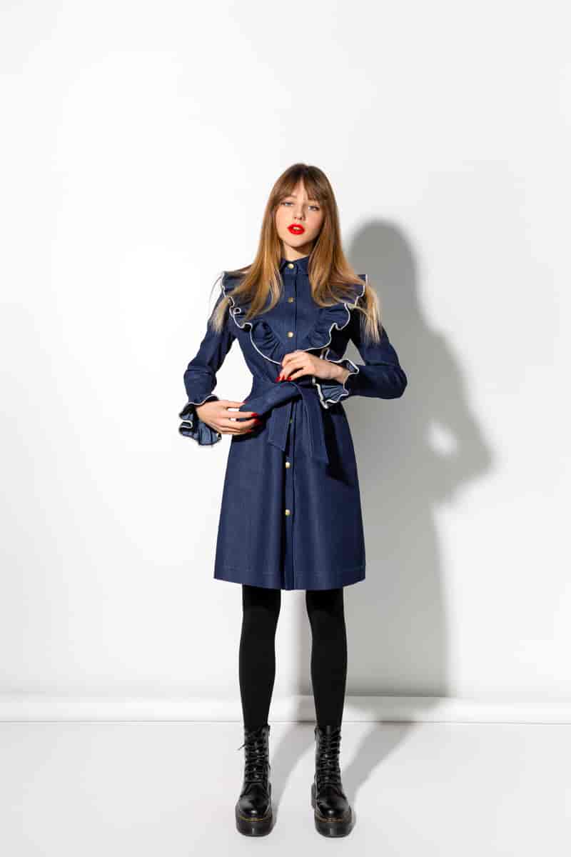 Denim dress with ruffles