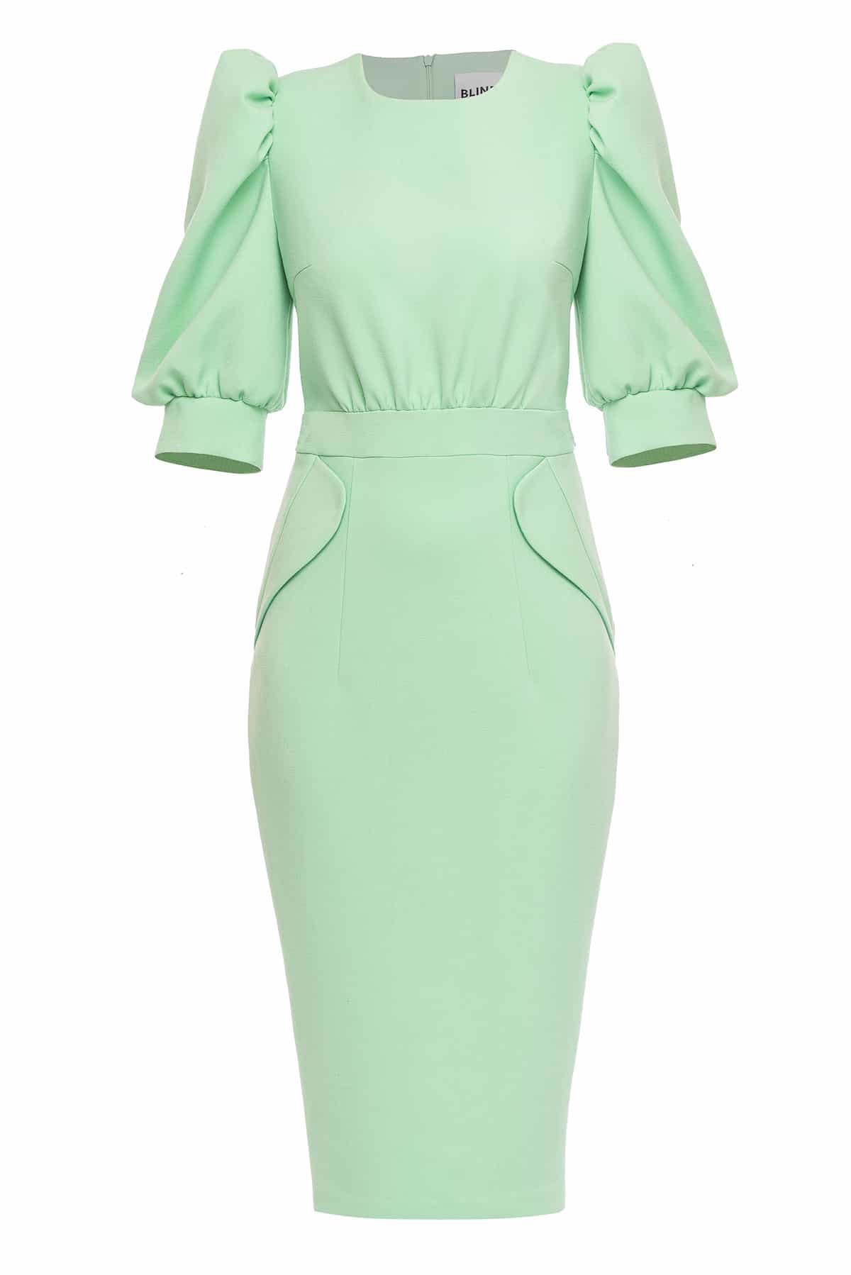 Sheath dress mint with lantern sleeve