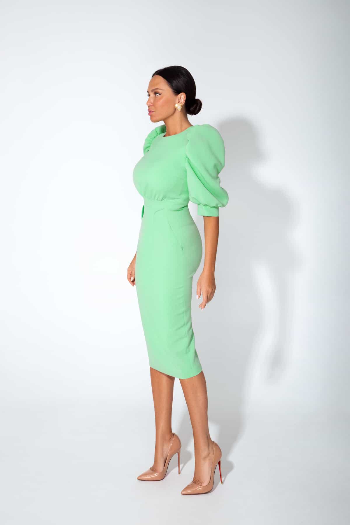 Sheath dress mint with lantern sleeve