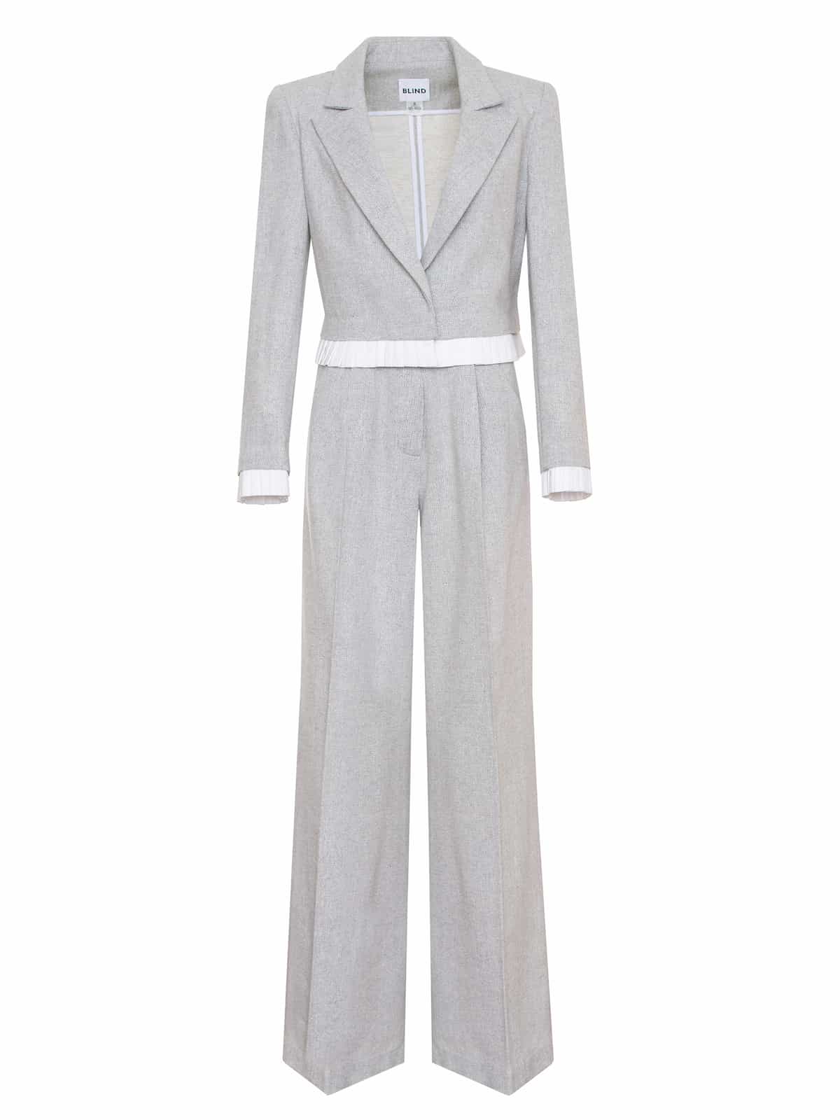 Tweed suit (cropped jacket and loose-fitting trousers) with cotton trim