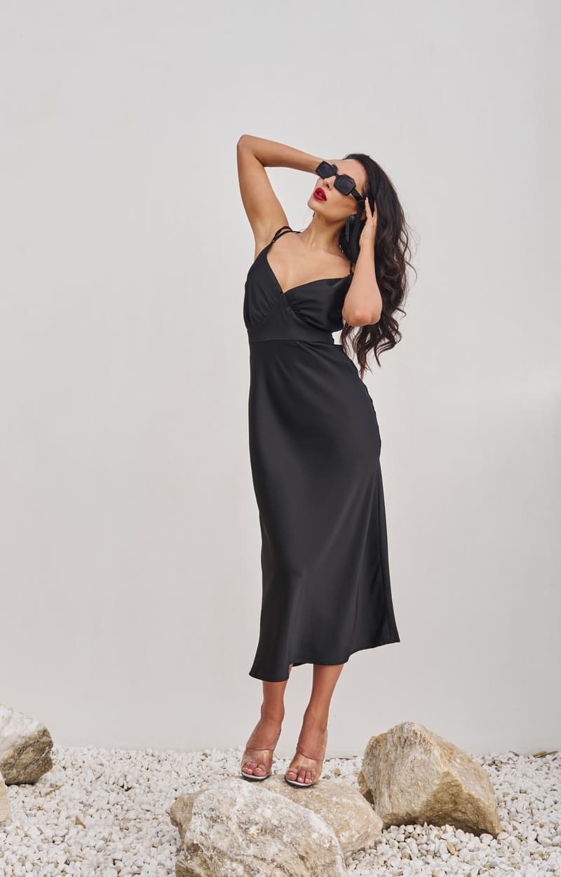 Black dress "Silk classic" with thin straps