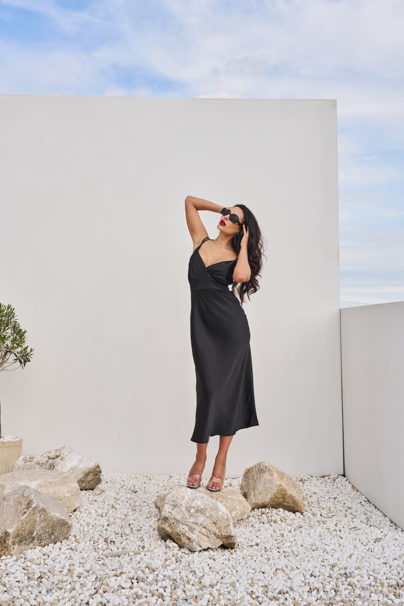 Black dress "Silk classic" with thin straps