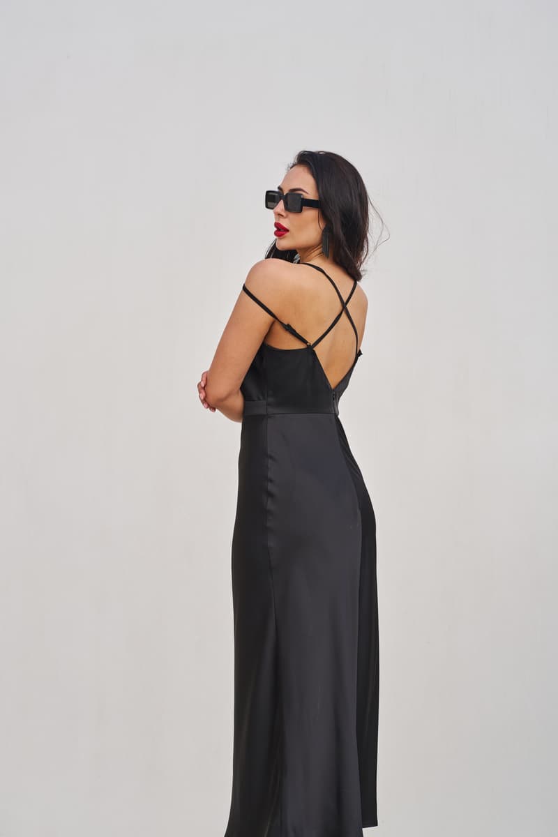 Black dress "Silk classic" with thin straps