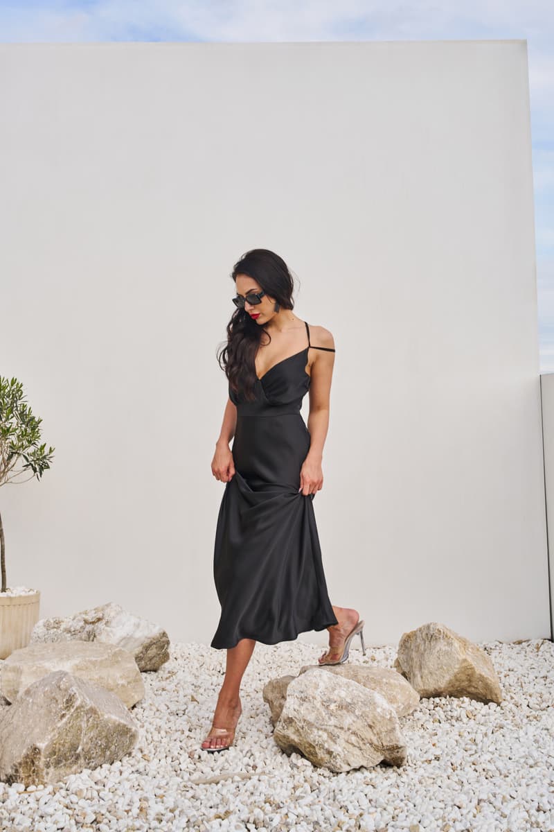 Black dress "Silk classic" with thin straps
