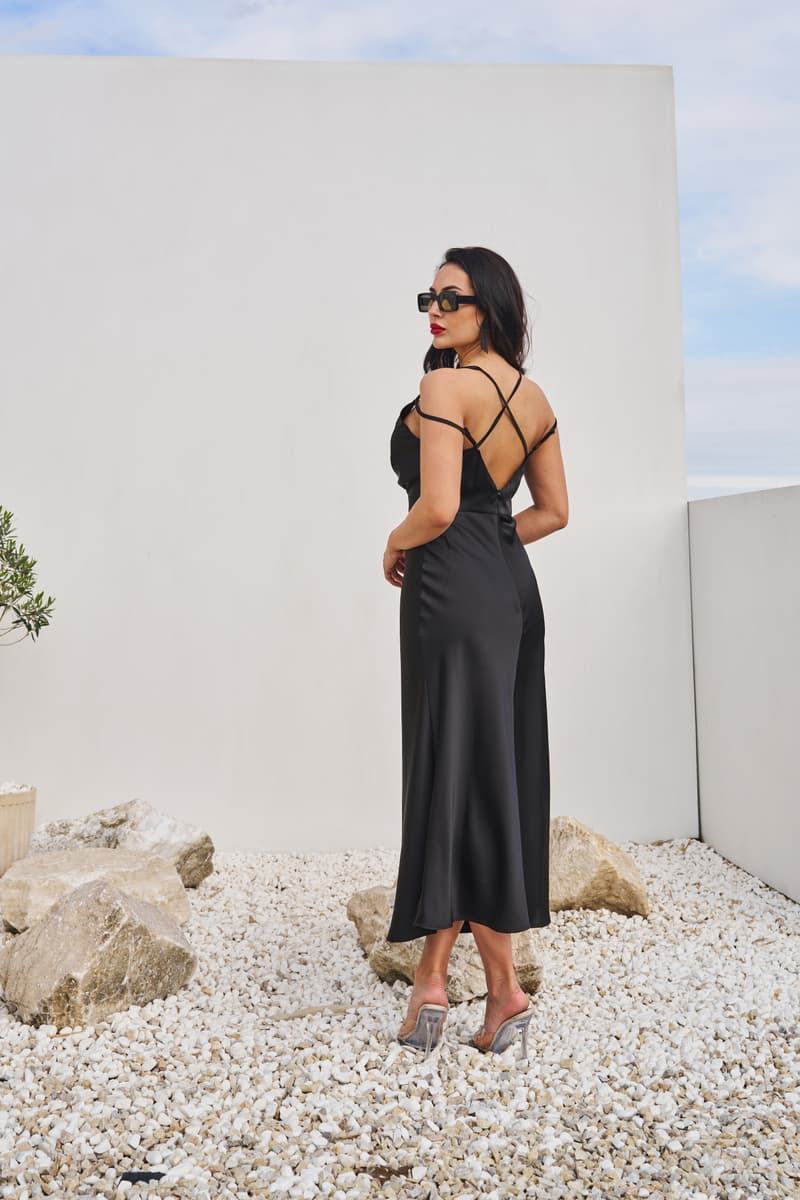 Black dress "Silk classic" with thin straps