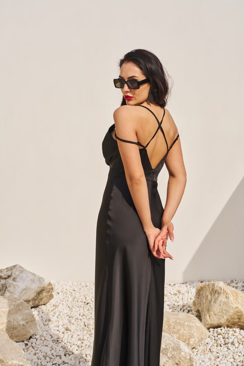 Black dress "Silk classic" with thin straps
