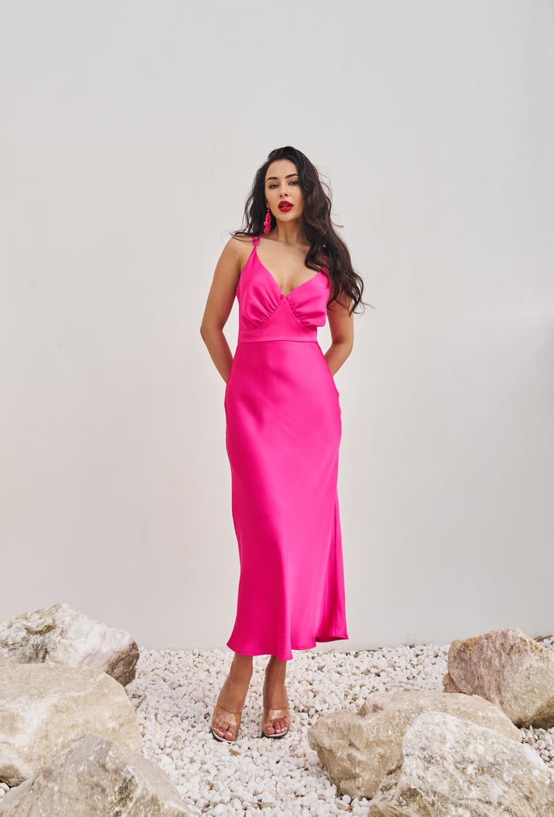 Fuchsia dress "Silk classic" with thin straps