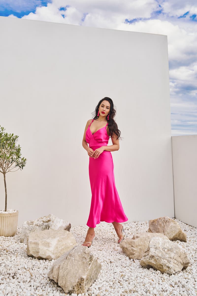 Fuchsia dress "Silk classic" with thin straps