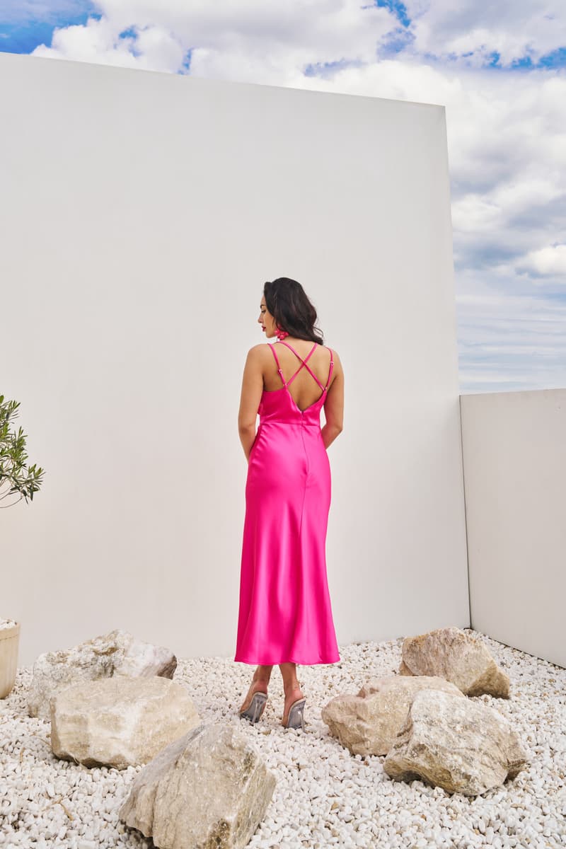 Fuchsia dress "Silk classic" with thin straps