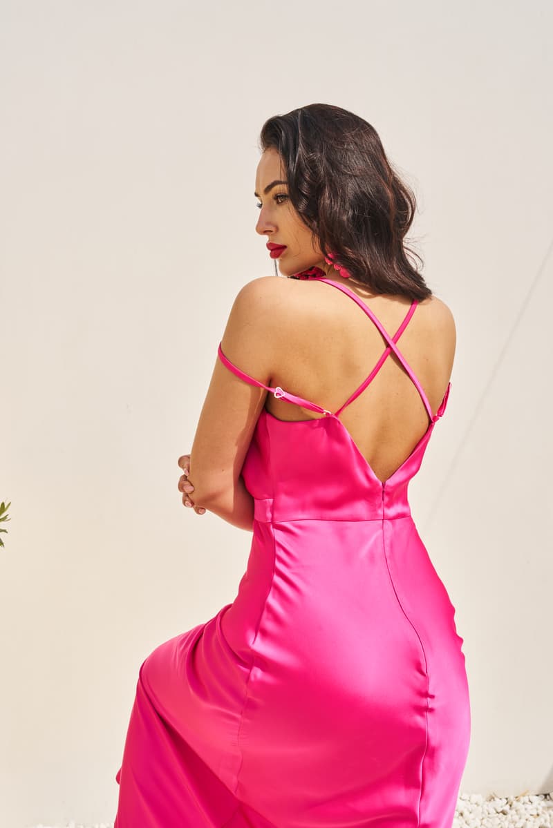 Fuchsia dress "Silk classic" with thin straps