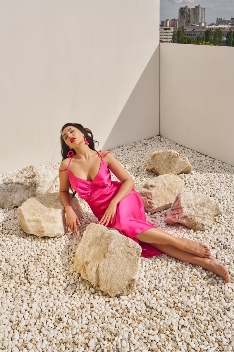 Fuchsia dress "Silk classic" with thin straps