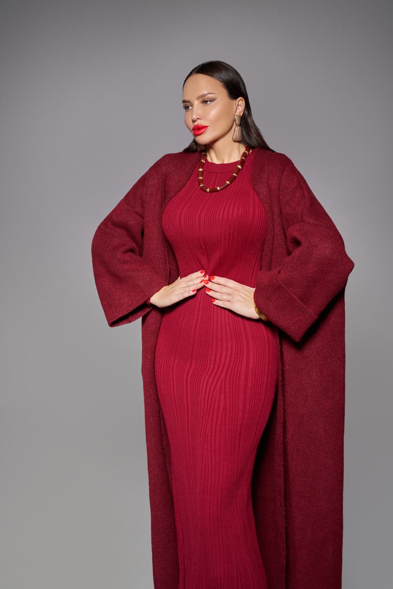 Long burgundy oversize cardigan