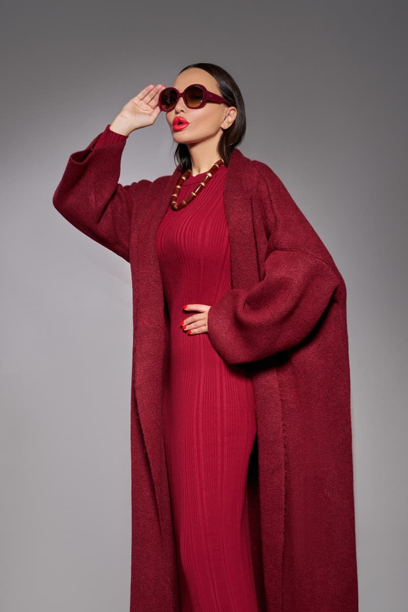 Long burgundy oversize cardigan