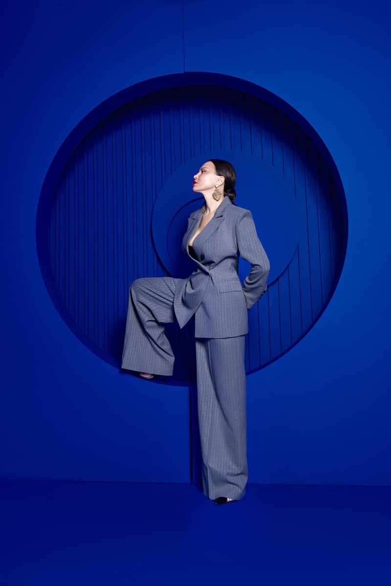 Gray suit (semi-fitted double-breasted jacket and palazzo pants)