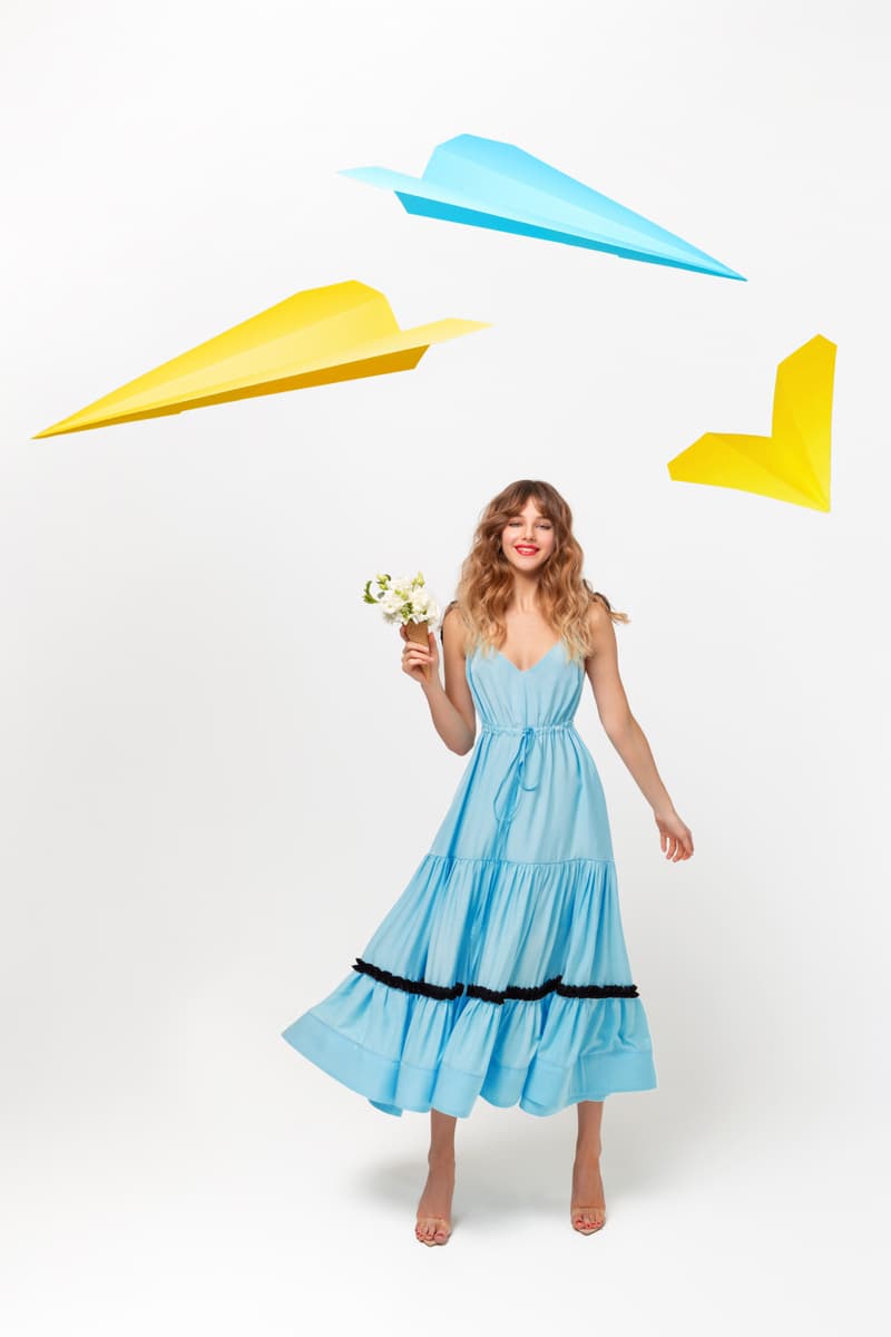 Sundress in delicate cotton with silk and velvet trim