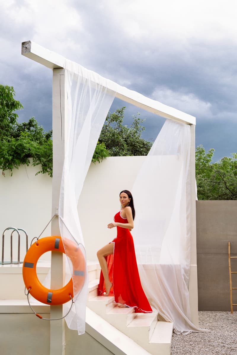 Chiffon dress with thin straps and contrasting lace trim