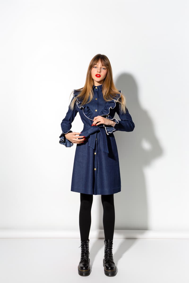 Denim dress with ruffles