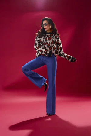 Flare jeans with orange thread
