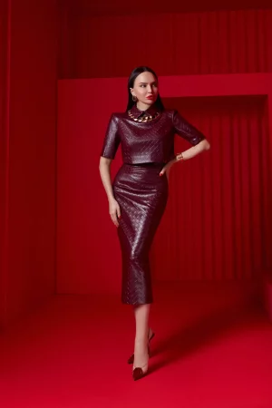 Burgundy leather suit (pencil skirt and top)
