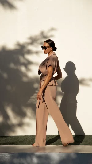 Beige color suit with palazzo pants - Image 2