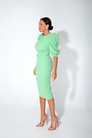 Sheath dress mint with lantern sleeve