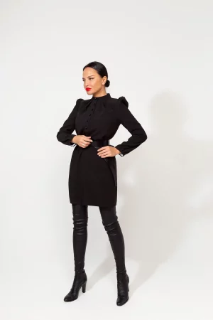 Straight-cut dress with detachable cotton cuffs and collar - Image 2