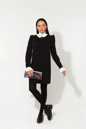 Straight-cut dress with detachable cotton cuffs and collar - Image 4