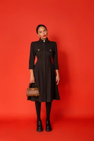 Shirt dress with flaps and gold buttons