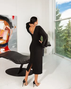 Sheath dress with wide sleeves and back zip - Image 2