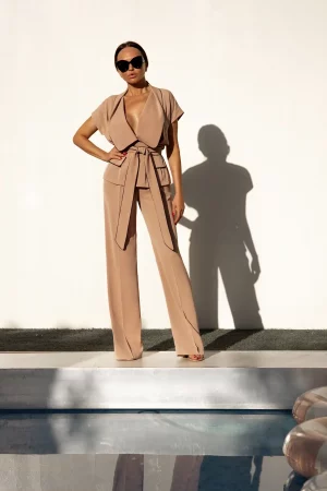 Beige color suit with palazzo pants