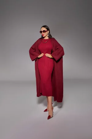 Long burgundy oversize cardigan