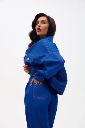 Jeans with pleats and metal inserts on the pockets - Image 2