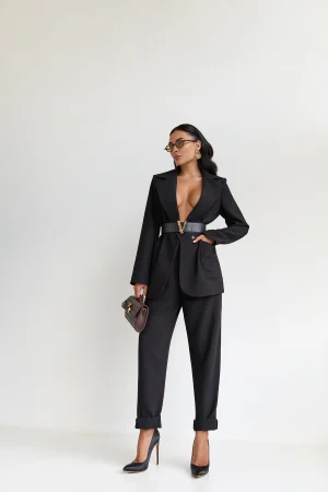 Trouser suit "2" black with rope belt