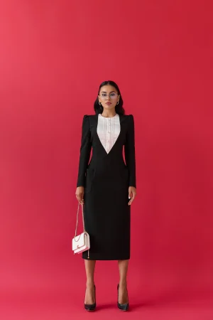 Sheath dress black with bib