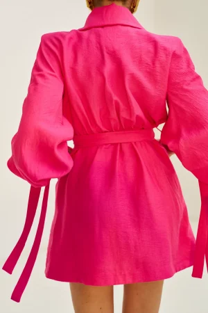Fuchsia dress made of pressed silk with puffed sleeves - Image 6