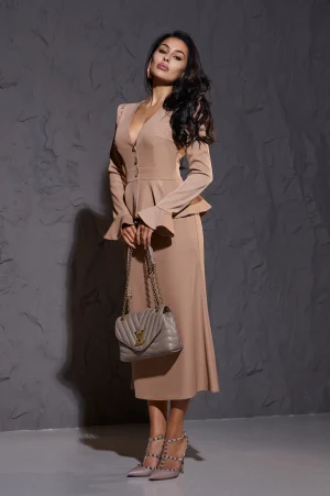 Mocha suit with a Godet skirt
