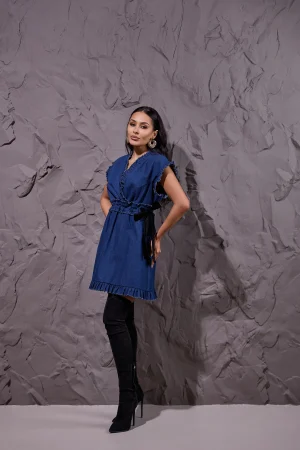 Сукня джинсова з оксамитовими стрічками