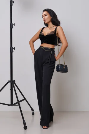 Black velvet top with lace