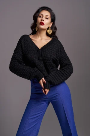 Black short button cardigan