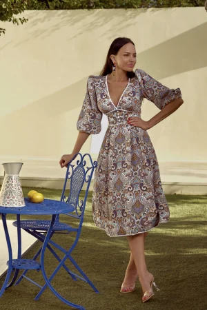 Midi dress with "Moresca" print