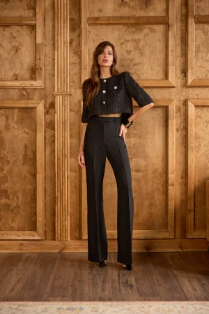 Black straight-leg trousers with arrows